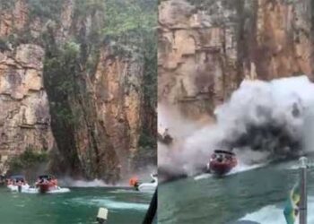 كتلة صخرية تنهار على قوارب في البرازيل ..